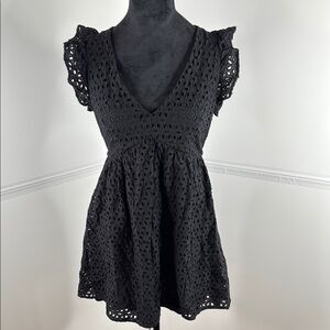 Altar'd State Black Ruffled Sleeve Eyelet Mini Dress Size Small